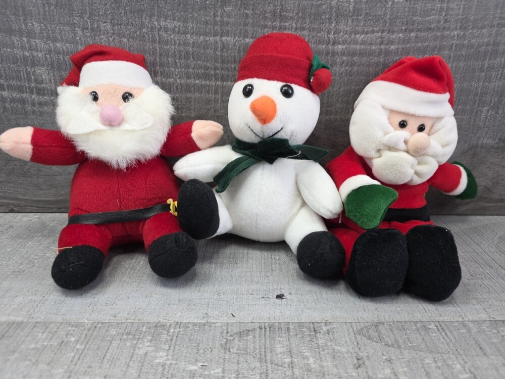 Lot 3 Plush Santa Claus Snowman Christmas Winter Holiday Stuffed Animal 8" G36